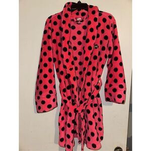 VICTORIA'S SECRET PINK Black Polka Dot Tie Belt Wrap Plush Robe Begonia XS/S Bar